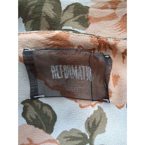 Reformation Dixie Womens Mini Dress Rose Floral Print Peach/White Tie Shoulder X - Picture 5 of 6